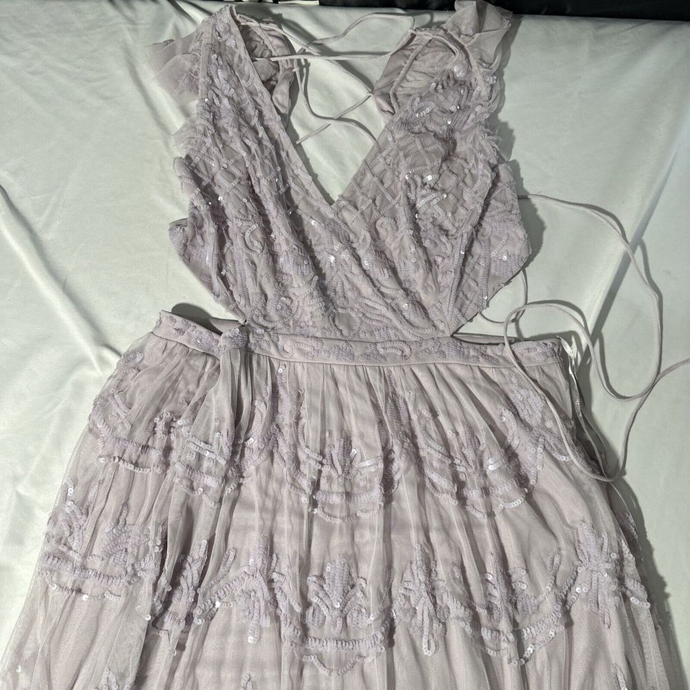 NWT MAC DUGGAL [ 14 ] 9167 Sequined Ruffled Cap Sleeve Cut Out Tiered Gown Lilac - Picture 4 of 6